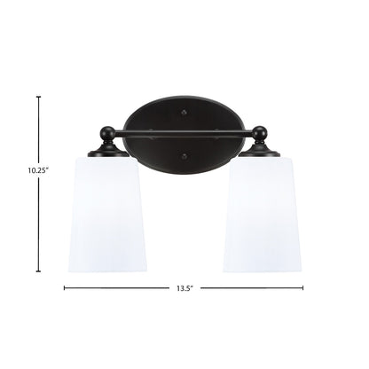 Toltec Capri 2-Light Bath Bar | Matte Black and White Opal Glass | Bathroom Vanity & Powder Room | 7.5 x 10.25 in | Model 5912-MB-261