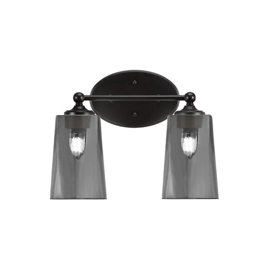 Toltec Capri 2-Light Bath Bar | Matte Black and Smoke Bubble Glass | Bathroom Vanity & Powder Room | 7.5 x 10.25 in | Model 5912-MB-262
