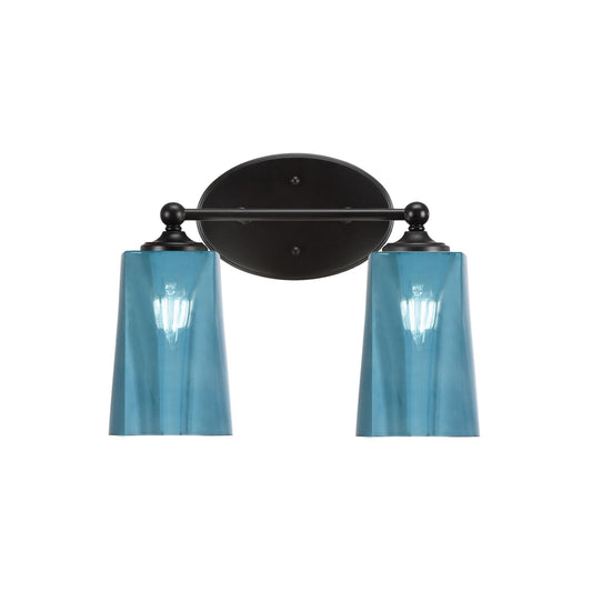 Toltec Capri 2-Light Bath Bar | Modern Matte Black Steel and Blue Gradient Glass | Bathroom Vanity & Powder Room | 7.5 x 10.25 in | Model 5912-MB-265