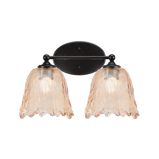 Toltec Capri 2-Light Bath Bar | Modern Matte Black Steel and Amber Lava Glass | Bathroom Vanity & Powder Room | 8.75 x 10 in | Model 5912-MB-4233