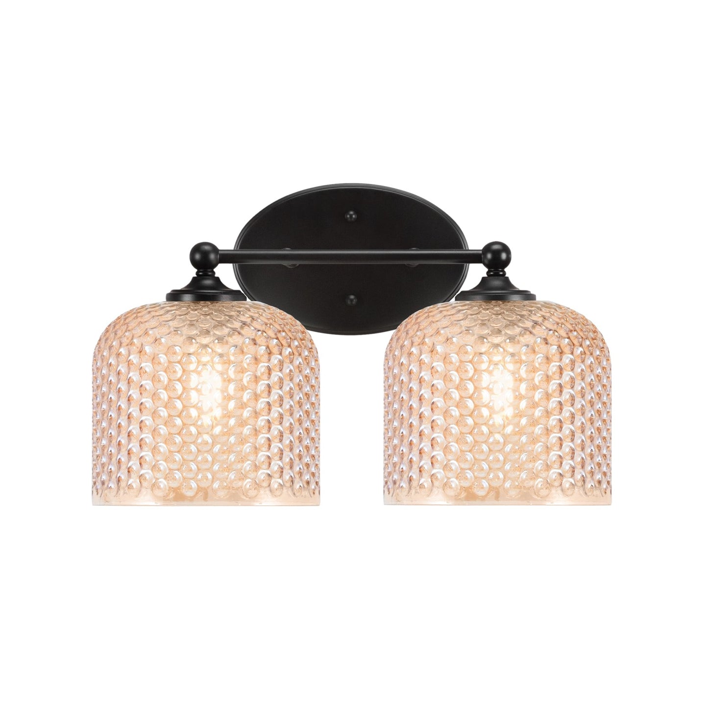 Toltec Capri 15in 2-Light Bath Bar | Modern Matte Black Steel and Amber Textured Glass | Bathroom Vanity Light | 15 x 9 x 8.25 in | Model 5912-MB-4613