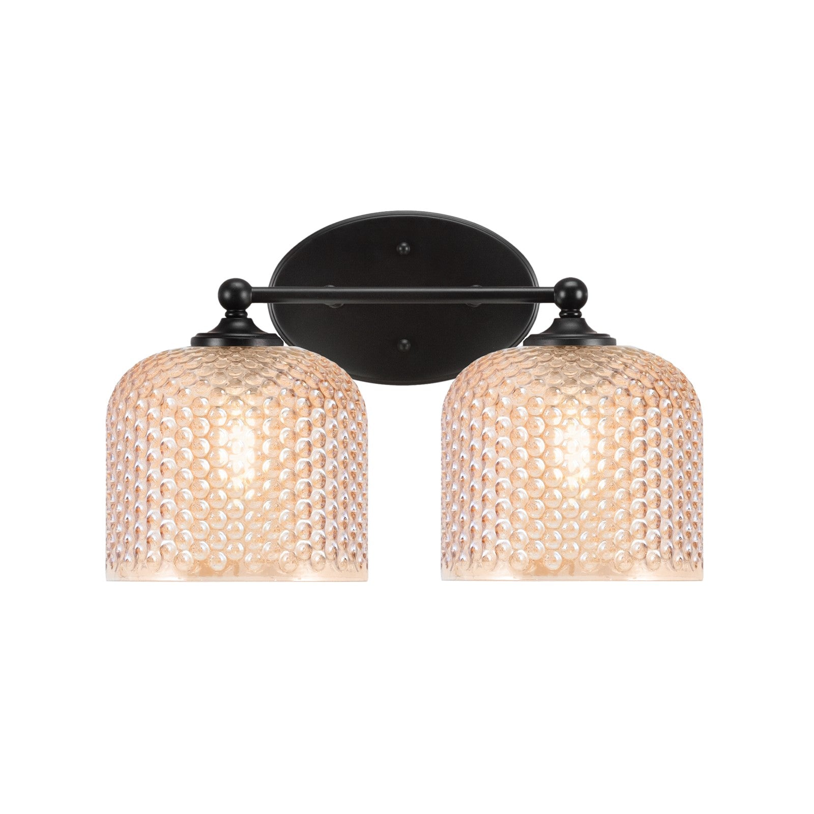 Toltec Capri 15in 2-Light Bath Bar | Modern Matte Black Steel and Amber Textured Glass | Bathroom Vanity Light | 15 x 9 x 8.25 in | Model 5912-MB-4613