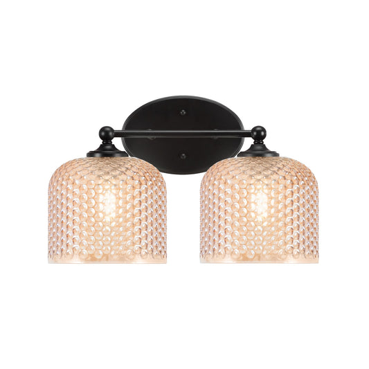 Toltec Capri 15in 2-Light Bath Bar | Modern Matte Black Steel and Amber Textured Glass | Bathroom Vanity Light | 15 x 9 x 8.25 in | Model 5912-MB-4613