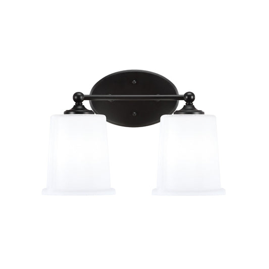 Toltec Capri 2-Light Bath Bar | Modern Matte Black Steel and White Opal Glass | Bathroom Vanity & Powder Room | 8.25 x 9.25 in | Model 5912-MB-5031