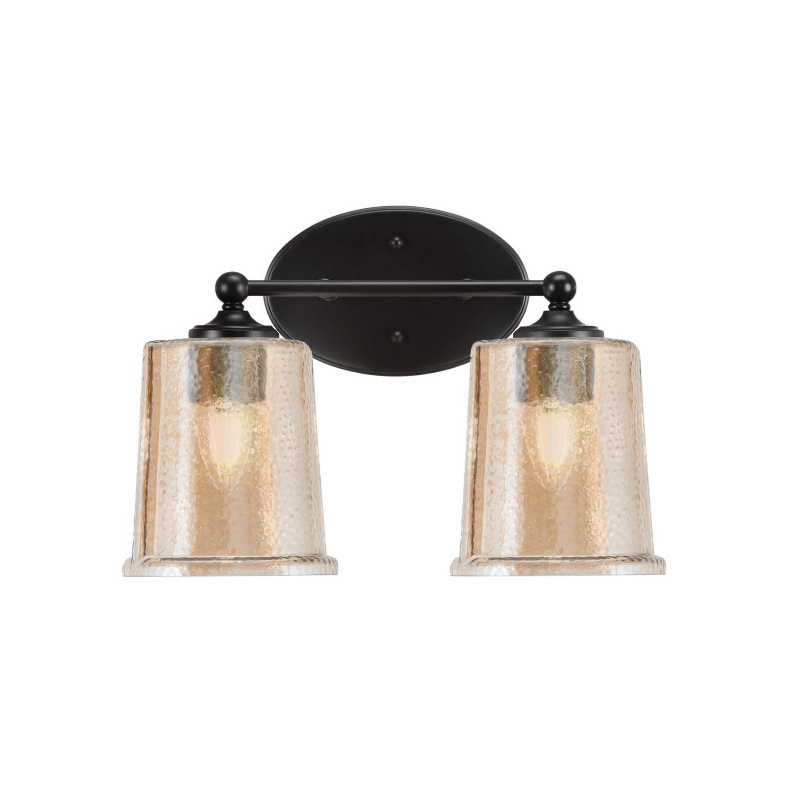 Toltec Capri 2-Light Bath Bar | Modern Matte Black Steel and Amber Bubble Glass | Bathroom Vanity & Powder Room | 8.25 x 9.25 in | Model 5912-MB-5033