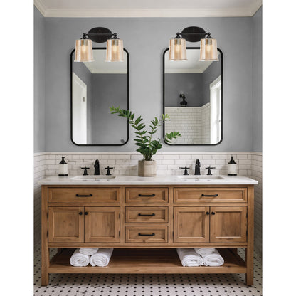 Toltec Capri 2-Light Bath Bar | Modern Matte Black Steel and Amber Bubble Glass | Bathroom Vanity & Powder Room | 8.25 x 9.25 in | Model 5912-MB-5033
