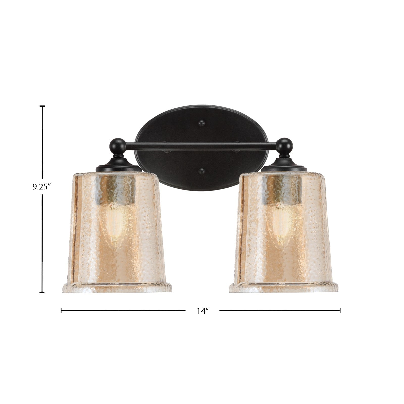 Toltec Capri 2-Light Bath Bar | Modern Matte Black Steel and Amber Bubble Glass | Bathroom Vanity & Powder Room | 8.25 x 9.25 in | Model 5912-MB-5033