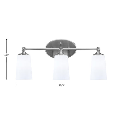 Toltec Capri 3-Light Bath Bar | Modern Brushed Nickel and White Opal Glass | Bathroom Vanity & Powder Room | 7.5 x 10.25 in | Model 5913-BN-261