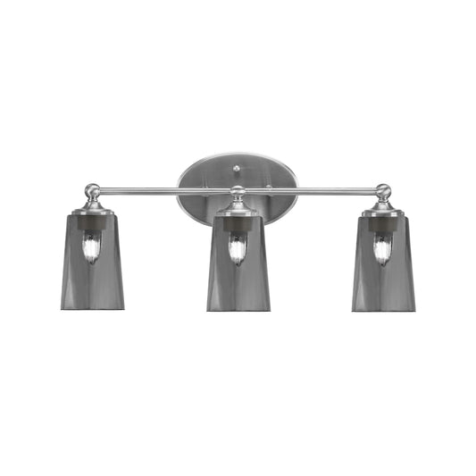 Toltec Capri 3-Light Bath Bar | Modern Brushed Nickel and Smoke Bubble Glass | Bathroom Vanity & Powder Room | 7.5 x 10.25 in | Model 5913-BN-262