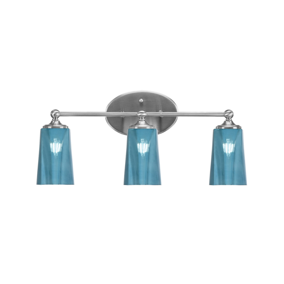 Toltec Capri 3-Light Bath Bar | Modern Brushed Nickel and Blue Gradient Glass | Bathroom Vanity & Powder Room | 7.5 x 10.25 in | Model 5913-BN-265