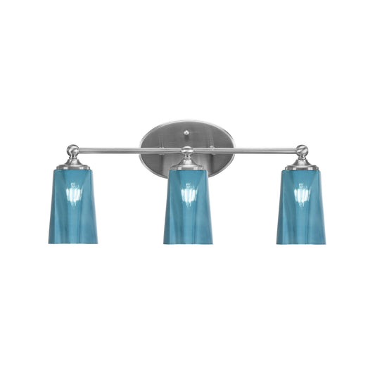 Toltec Capri 3-Light Bath Bar | Modern Brushed Nickel and Blue Gradient Glass | Bathroom Vanity & Powder Room | 7.5 x 10.25 in | Model 5913-BN-265