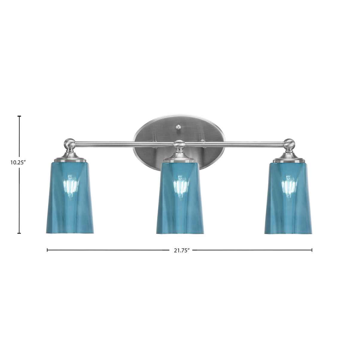 Toltec Capri 3-Light Bath Bar | Modern Brushed Nickel and Blue Gradient Glass | Bathroom Vanity & Powder Room | 7.5 x 10.25 in | Model 5913-BN-265