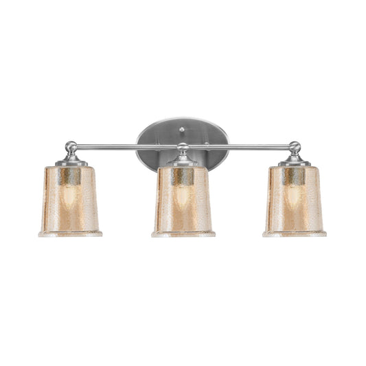 Toltec Capri 3-Light Bath Bar | Brushed Nickel and Amber Bubble Glass | Bathroom & Powder Room Vanity Light | 8.25 x 9.25 in | Model 5913-BN-5033