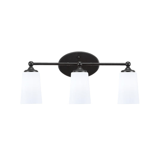Toltec Capri 3-Light Bath Bar | Modern Matte Black and White Opal Glass | Bathroom Vanity & Powder Room | 7.5 x 10.25 in | Model 5913-MB-261