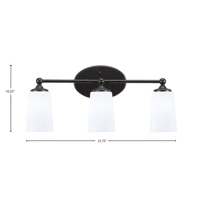 Toltec Capri 3-Light Bath Bar | Modern Matte Black and White Opal Glass | Bathroom Vanity & Powder Room | 7.5 x 10.25 in | Model 5913-MB-261