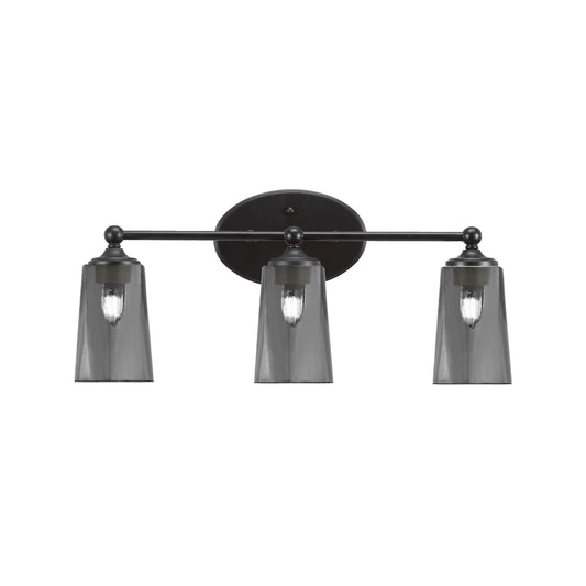 Toltec Capri 3-Light Bath Bar | Modern Matte Black and Smoke Bubble Glass | Bathroom Vanity & Powder Room | 7.5 x 10.25 in | Model 5913-MB-262