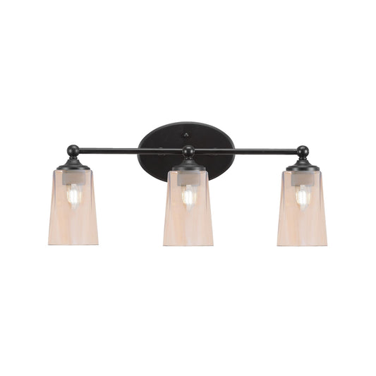 Toltec Capri 3-Light Bath Bar | Modern Matte Black Steel and Amber Gradient Glass | Bathroom Vanity & Powder Room | 7.5 x 10.25 in | Model 5913-MB-263