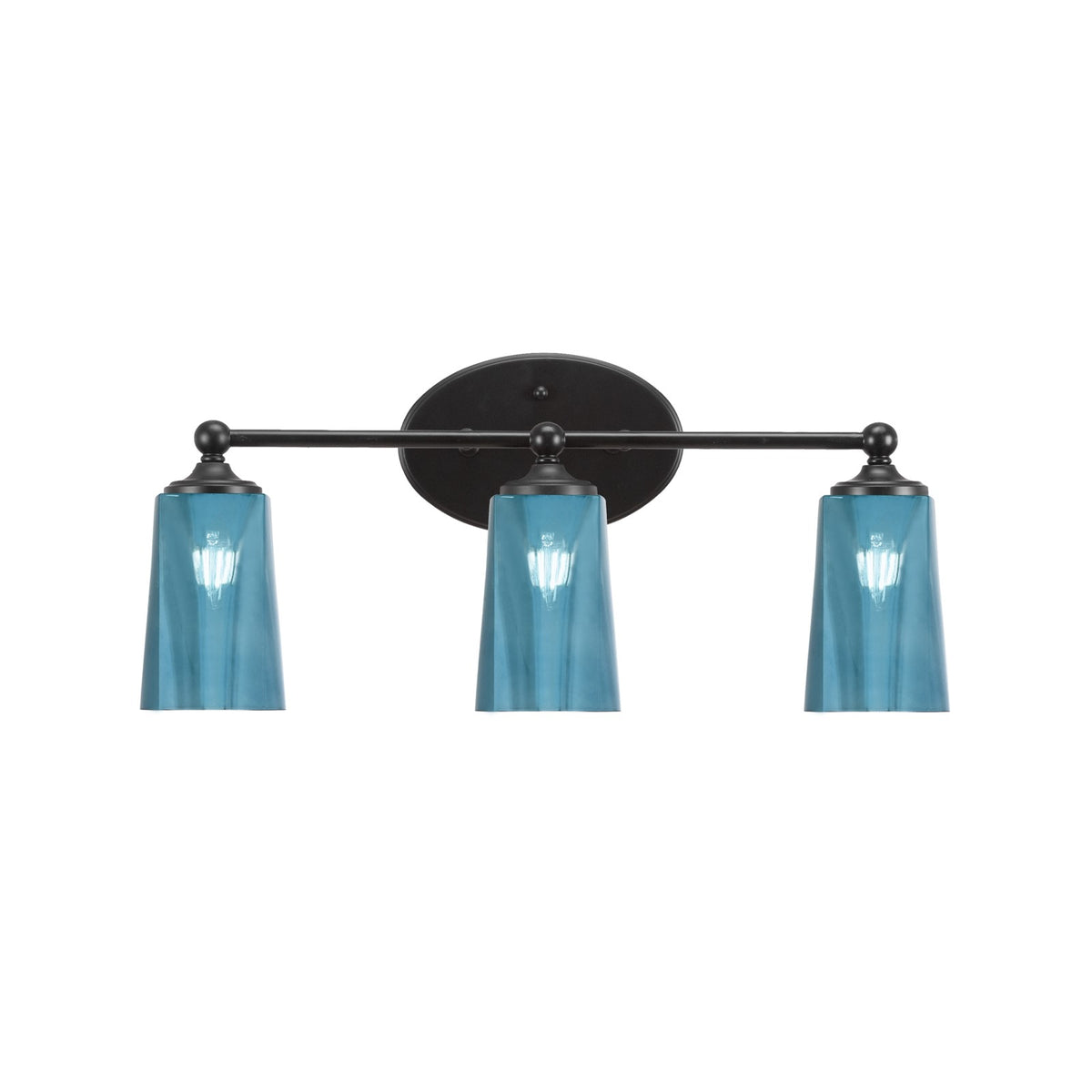 Toltec Capri 3-Light Bath Bar | Modern Matte Black Steel and Blue Gradient Glass | Bathroom Vanity & Powder Room | 7.5 x 10.25 in | Model 5913-MB-265