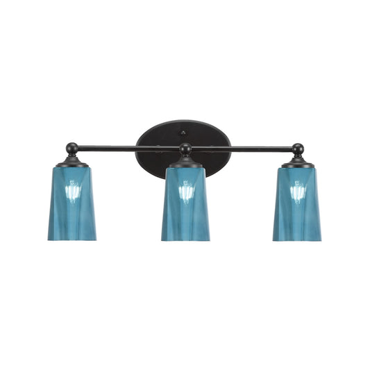 Toltec Capri 3-Light Bath Bar | Modern Matte Black Steel and Blue Gradient Glass | Bathroom Vanity & Powder Room | 7.5 x 10.25 in | Model 5913-MB-265