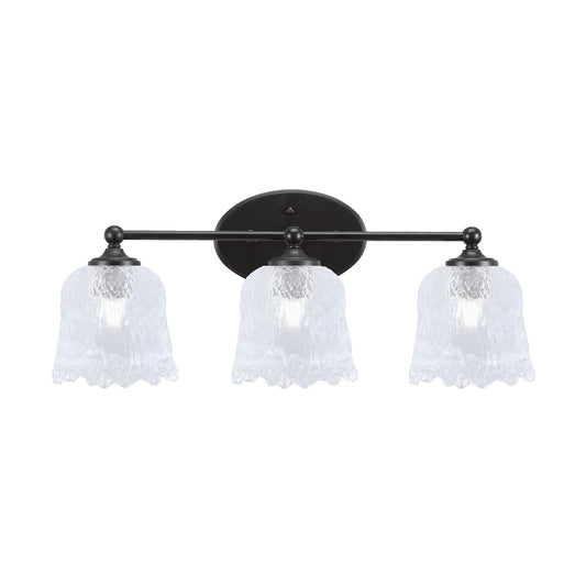Toltec Capri 3-Light Bath Bar | Modern Matte Black Steel and Clear Lava Glass | Bathroom Vanity Light | 8.75 x 10 in | Model 5913-MB-4230