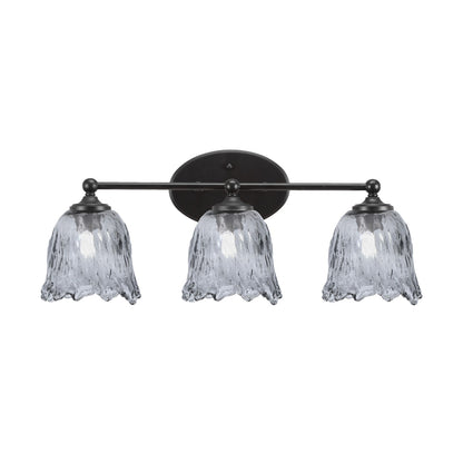 Toltec Capri 3-Light Bath Bar | Modern Matte Black Steel and Smoke Lava Glass | Bathroom Vanity Light | 8.75 x 10 in | Model 5913-MB-4232