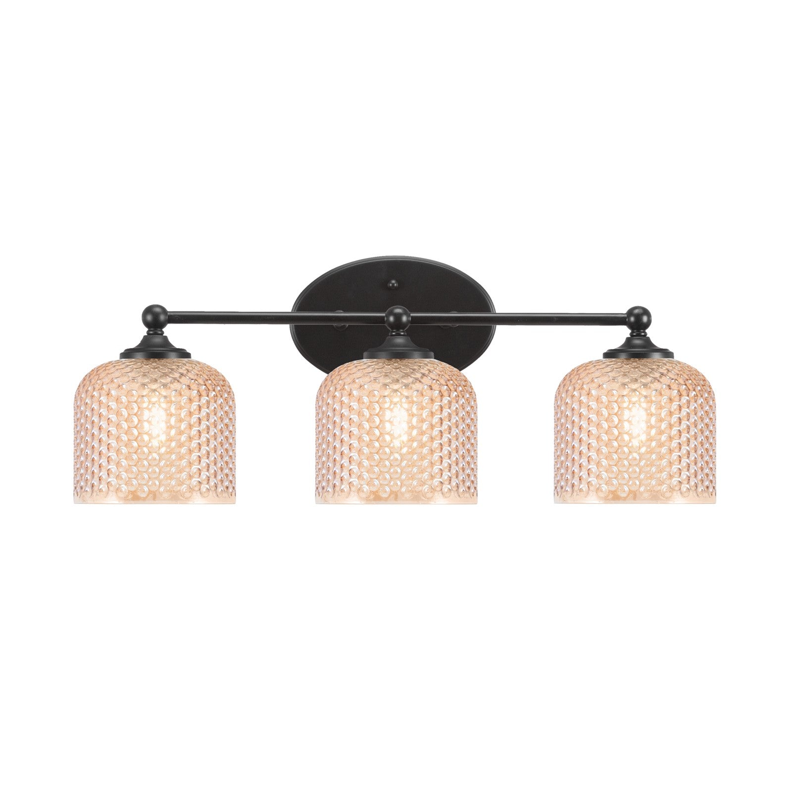 Toltec Capri 23.25in 3-Light Bath Bar | Modern Matte Black Steel and Amber Textured Glass | Bathroom Vanity Light | 23.25 x 9 x 8.25 in | Model 5913-MB-4613