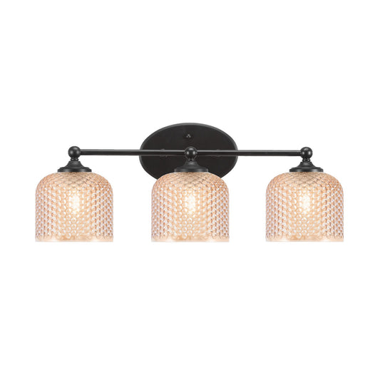 Toltec Capri 23.25in 3-Light Bath Bar | Modern Matte Black Steel and Amber Textured Glass | Bathroom Vanity Light | 23.25 x 9 x 8.25 in | Model 5913-MB-4613