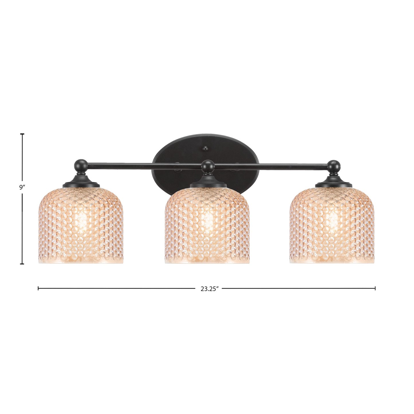 Toltec Capri 23.25in 3-Light Bath Bar | Modern Matte Black Steel and Amber Textured Glass | Bathroom Vanity Light | 23.25 x 9 x 8.25 in | Model 5913-MB-4613