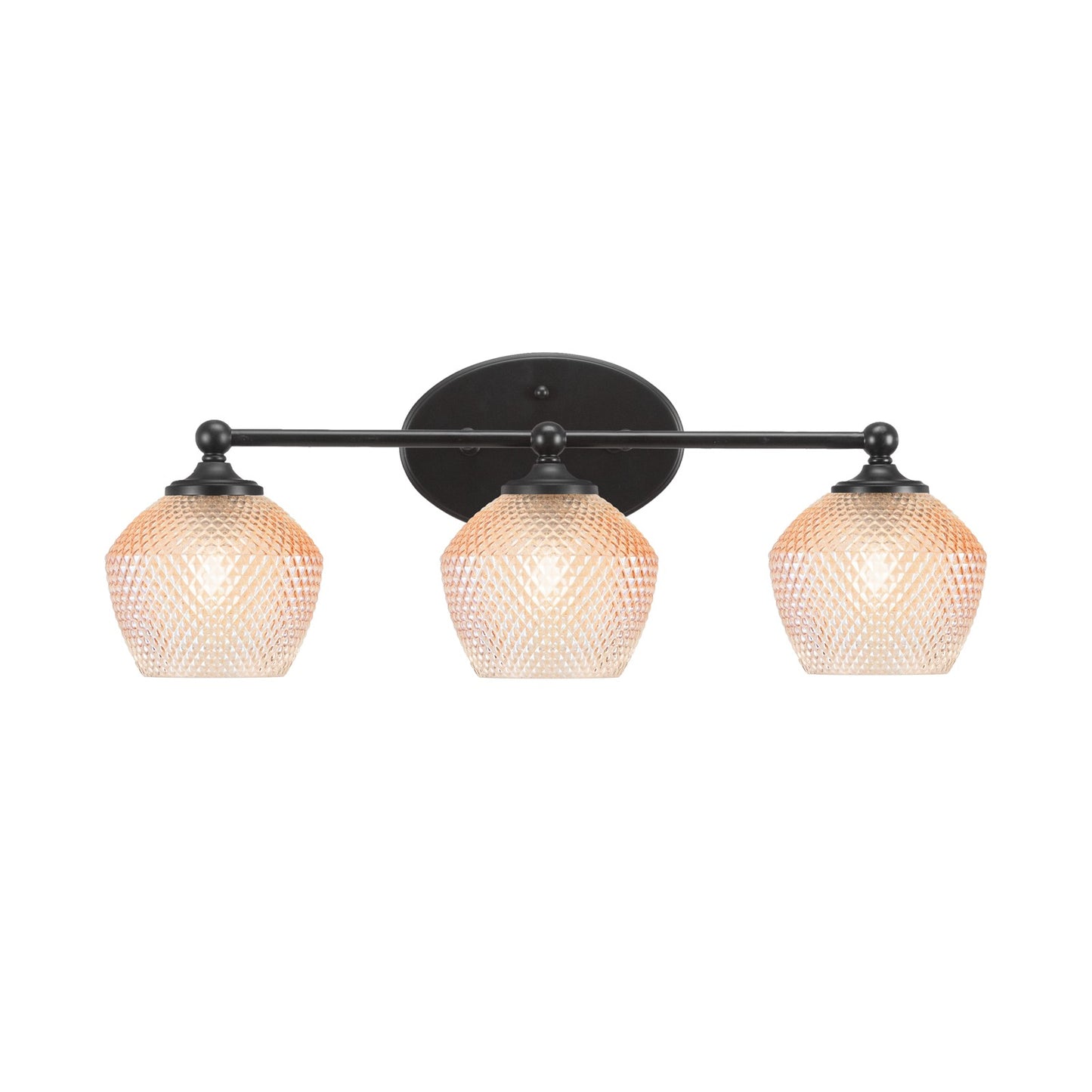Toltec Capri 23.25in 3-Light Bath Bar | Modern Matte Black Steel and Amber Textured Glass | Bathroom Vanity Lighting | 23.25 x 9 x 8.25 in | Model 5913-MB-4623