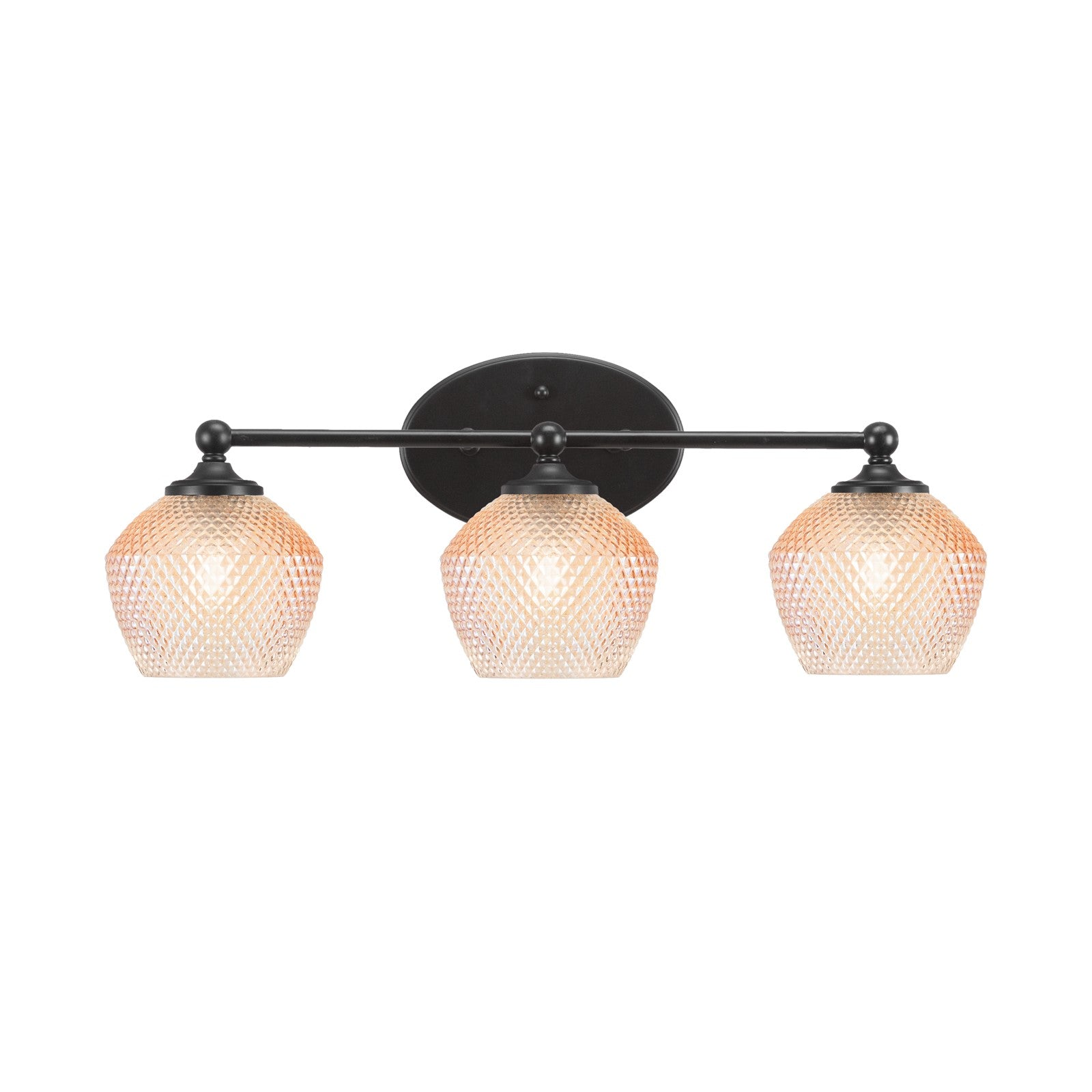 Toltec Capri 23.25in 3-Light Bath Bar | Modern Matte Black Steel and Amber Textured Glass | Bathroom Vanity Lighting | 23.25 x 9 x 8.25 in | Model 5913-MB-4623