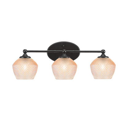 Toltec Capri 23.25in 3-Light Bath Bar | Modern Matte Black Steel and Amber Textured Glass | Bathroom Vanity Lighting | 23.25 x 9 x 8.25 in | Model 5913-MB-4623