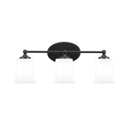 Toltec Capri 3-Light Bath Bar | Modern Matte Black Steel and White Opal Glass | Bathroom Vanity & Powder Room | 8.25 x 9.25 in | Model 5913-MB-5031