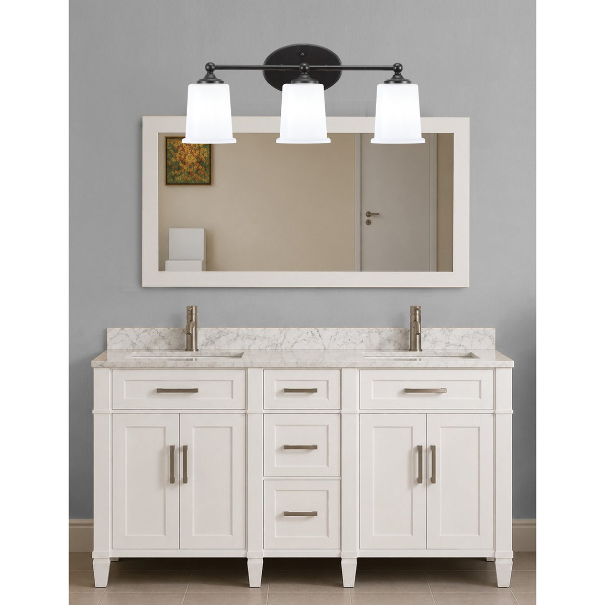 Toltec Capri 3-Light Bath Bar | Modern Matte Black Steel and White Opal Glass | Bathroom Vanity & Powder Room | 8.25 x 9.25 in | Model 5913-MB-5031
