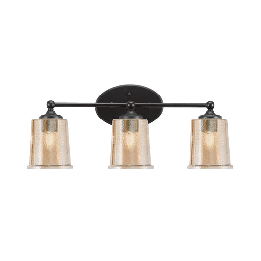 Toltec Capri 3-Light Bath Bar | Modern Matte Black Steel and Amber Bubble Glass | Bathroom Vanity Light | 8.25 x 9.25 in | Model 5913-MB-5033