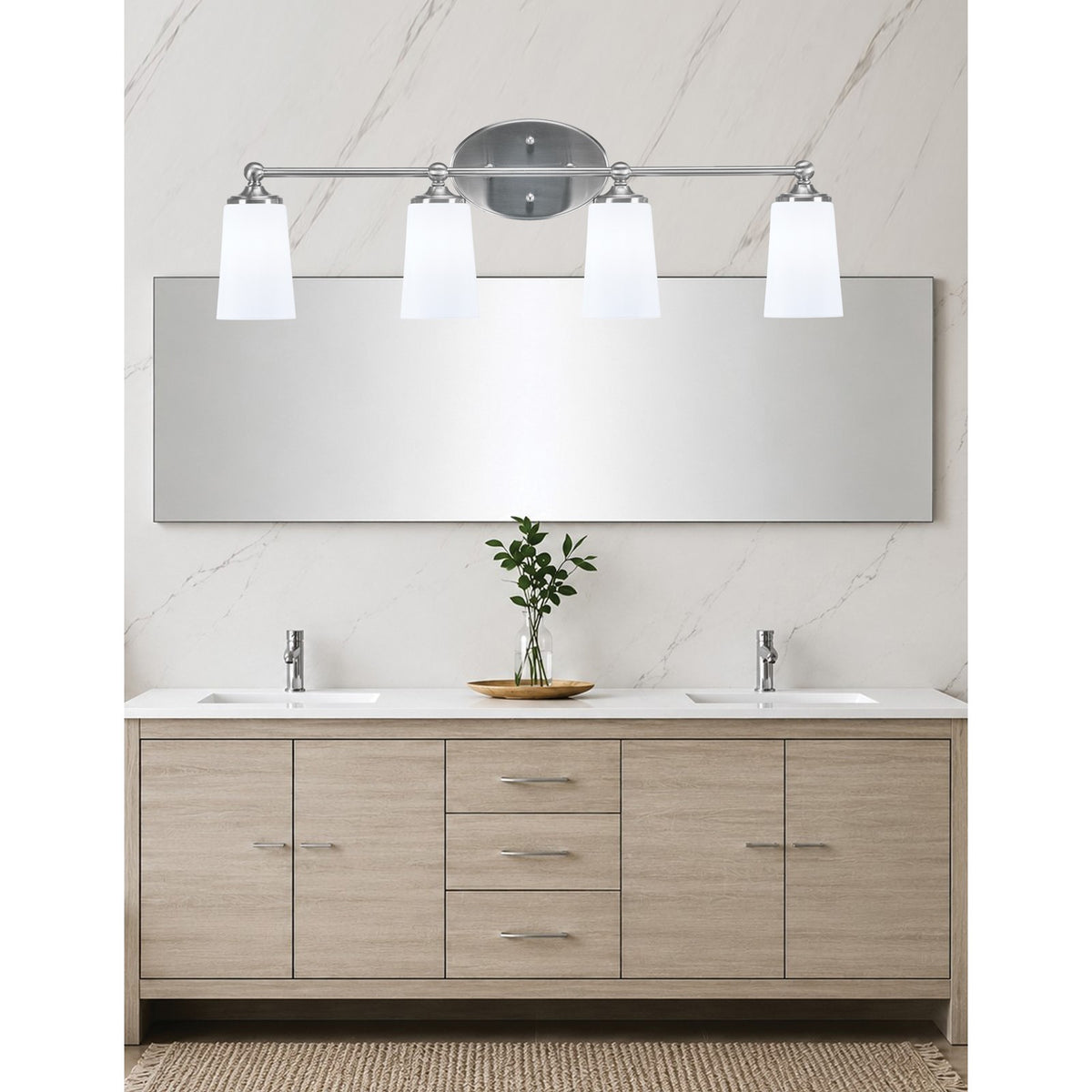Toltec Capri 4-Light Bath Bar | Brushed Nickel and White Opal Glass | Bathroom Vanity & Powder Room | 7.5 x 10.25 in | Model 5914-BN-261