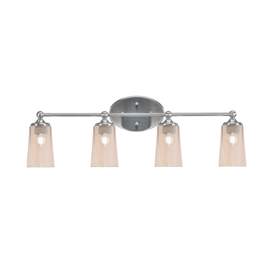 Toltec Capri 4-Light Bath Bar | Brushed Nickel and Amber Gradient Glass | Bathroom Vanity & Powder Room | 7.5 x 10.25 in | Model 5914-BN-263