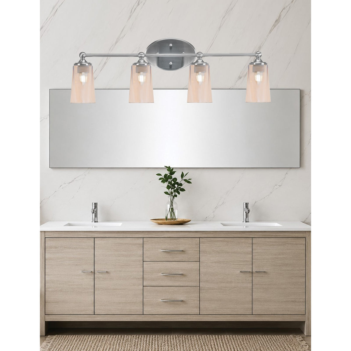 Toltec Capri 4-Light Bath Bar | Brushed Nickel and Amber Gradient Glass | Bathroom Vanity & Powder Room | 7.5 x 10.25 in | Model 5914-BN-263
