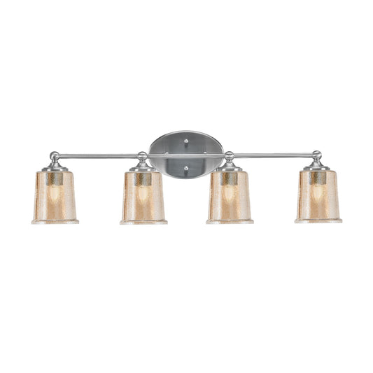 Toltec Capri 4-Light Bath Bar | Contemporary Brushed Nickel and Amber Bubble Glass | Bathroom & Powder Room Vanity Light | 8.25 x 9.25 in | Model 5914-BN-5033