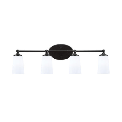 Toltec Capri 4-Light Bath Bar | Matte Black and White Opal Glass | Bathroom & Powder Room Vanity | 7.5 x 10.25 in | Model 5914-MB-261