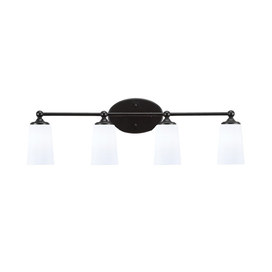 Toltec Capri 4-Light Bath Bar | Matte Black and White Opal Glass | Bathroom & Powder Room Vanity | 7.5 x 10.25 in | Model 5914-MB-261