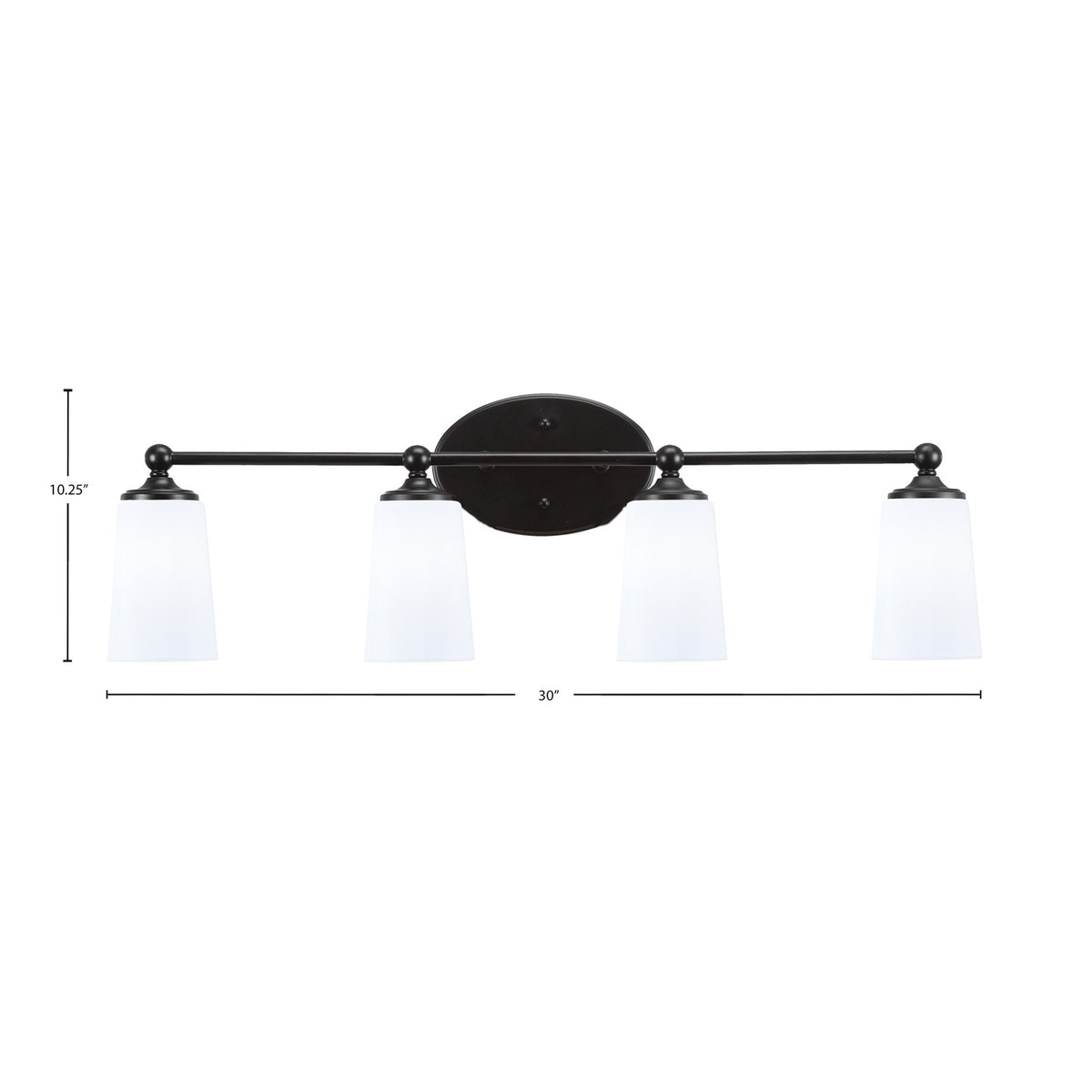 Toltec Capri 4-Light Bath Bar | Matte Black and White Opal Glass | Bathroom & Powder Room Vanity | 7.5 x 10.25 in | Model 5914-MB-261