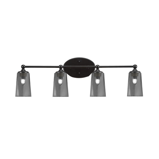 Toltec Capri 4-Light Bath Bar | Matte Black and Smoke Bubble Glass | Bathroom & Powder Room Vanity | 7.5 x 10.25 in | Model 5914-MB-262