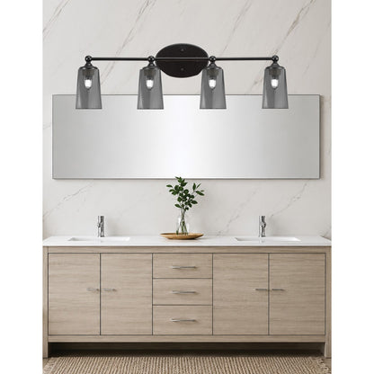 Toltec Capri 4-Light Bath Bar | Matte Black and Smoke Bubble Glass | Bathroom & Powder Room Vanity | 7.5 x 10.25 in | Model 5914-MB-262