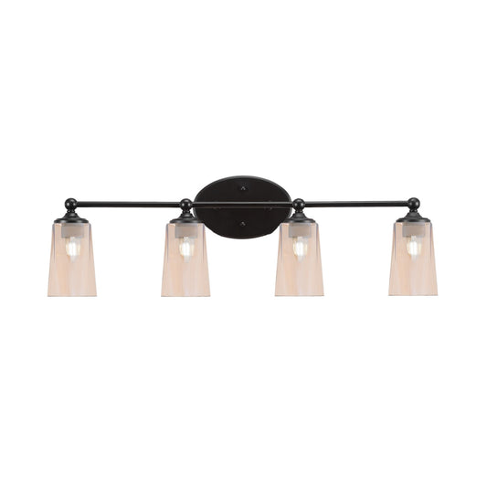 Toltec Capri 4-Light Bath Bar | Modern Matte Black and Amber Gradient Glass | Bathroom Vanity & Powder Room | 7.5 x 10.25 in | Model 5914-MB-263