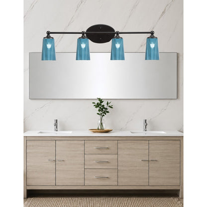 Toltec Capri 4-Light Bath Bar | Modern Matte Black and Blue Gradient Glass | Bathroom Vanity & Powder Room | 7.5 x 10.25 in | Model 5914-MB-265