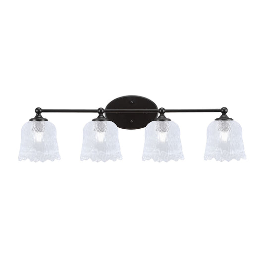 Toltec Capri 4-Light Bath Bar | Modern Matte Black Steel and Clear Lava Glass | Bathroom Vanity Light | 8.75 x 8.75 x 10 in | Model 5914-MB-4230