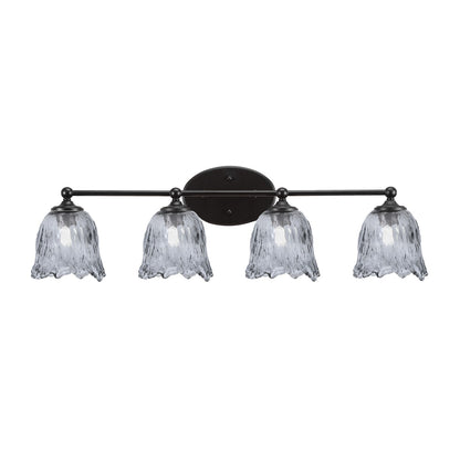Toltec Capri 4-Light Bath Bar | Modern Matte Black Steel and Smoke Lava Glass | Bathroom Vanity Light | 8.75 x 8.75 x 10 in | Model 5914-MB-4232
