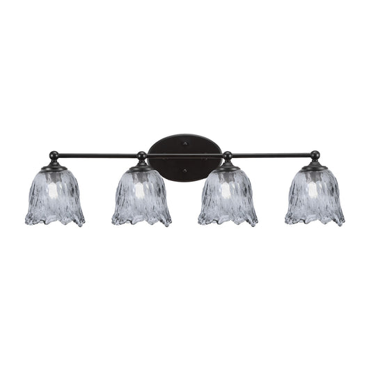 Toltec Capri 4-Light Bath Bar | Modern Matte Black Steel and Smoke Lava Glass | Bathroom Vanity Light | 8.75 x 8.75 x 10 in | Model 5914-MB-4232