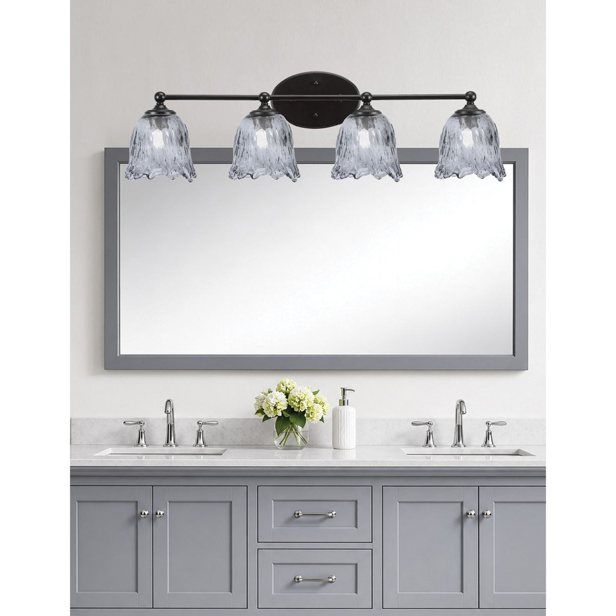 Toltec Capri 4-Light Bath Bar | Modern Matte Black Steel and Smoke Lava Glass | Bathroom Vanity Light | 8.75 x 8.75 x 10 in | Model 5914-MB-4232