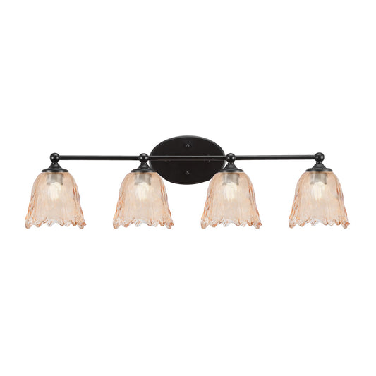 Toltec Capri 4-Light Bath Bar | Modern Matte Black Steel and Amber Lava Glass | Bathroom Vanity Light | 8.75 x 8.75 x 10 in | Model 5914-MB-4233